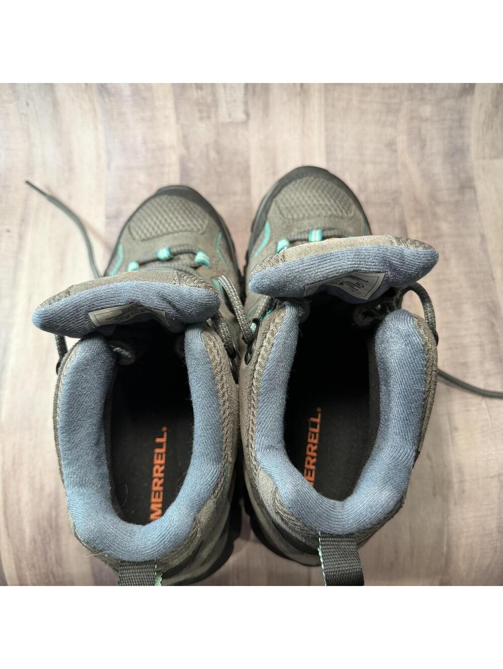 Merrell Moab 3 Women's 8 Mid Waterproof Hiking Boot Gray & Teal Lace Up Boots - Picture 11 of 12